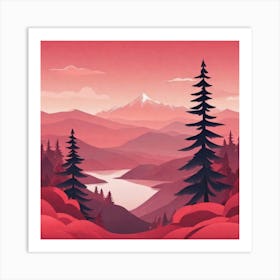 Misty mountains background in red tone 25 Art Print