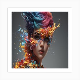 Girl With Colorful Hair Art Print