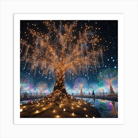 Christmas Tree At Night Art Print