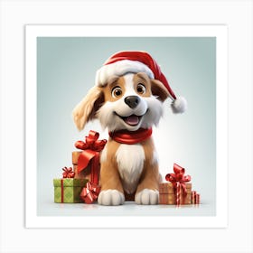 Santa Dog Art Print