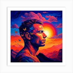 Man In Front Of A Sunset Art Print