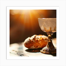 Holy Communion Chalice And Bread On An Altar Art Print