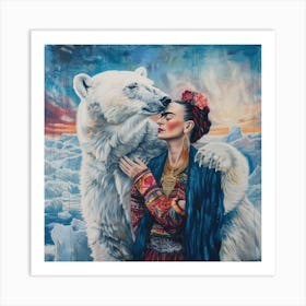 Frida Kahlo and the Polar Bear. Animal Conservation Series Art Print