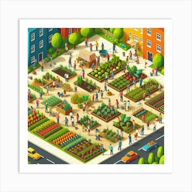 Isometric Illustration Of A City Garden Art Print