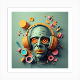 3d Skull With Headphones 2 Art Print