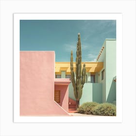 Candy Pastel Colour Houses And A Cactus Summer Photography Art Print