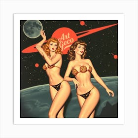 Pin Up Girls In Space Art Print