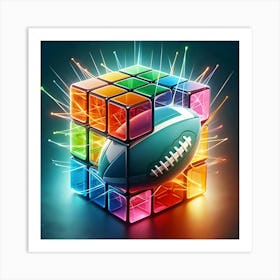 An Image Of A Colorful Transparent Rubik S Magic Cube With A Rugby Ball Inside Art Print