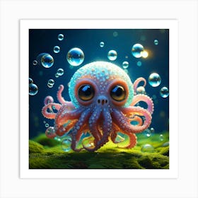 Firefly Photorealistic, Highly Detailed, Color, Cute, Cthulhu, Big Eyes, Soap Bubbles, Floating, Air (11) Art Print