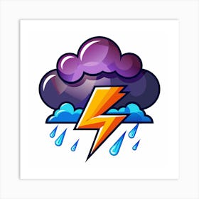 Stormy Weather Icon With Lightning Bolt And Rain Art Print