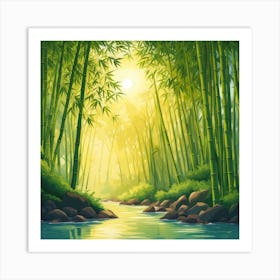 A Stream In A Bamboo Forest At Sun Rise Square Composition 366 Art Print