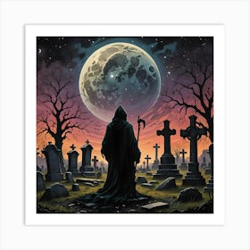 Graveyard At Night 1 Art Print