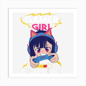 Kids Gamer Anime Girl Level 7 Unlocked Video Game 7th Birthday Art Print