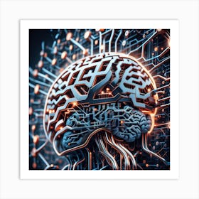 Brain On Circuit Board 3d Rendering Art Print