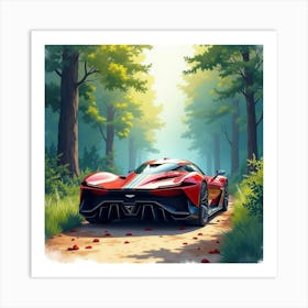 Aston Martin Valkyrie Amidst A Vivid Watercolor Forest Setting 1 Art Print