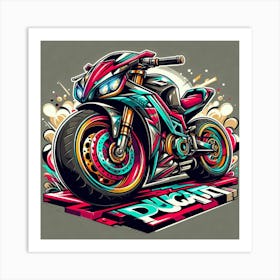 Ducati Motorcycle Vehicle Colorful Comic Graffiti Style Art Print