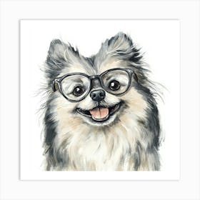 Pomeranian Dog With Glasses Art Print