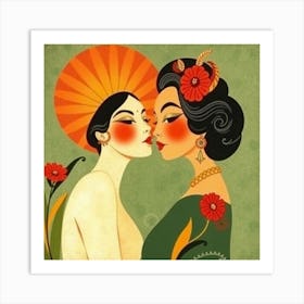 Kissing Mexican Women Art Print