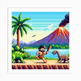 8-bit prehistoric landscape 2 Art Print