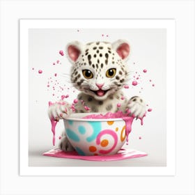 Snow Leopard In A Bowl Art Print