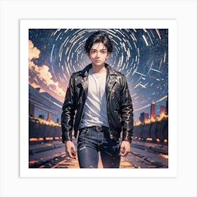 Young Man In A Leather Jacket Art Print