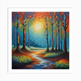 Sunrise In The Forest : Journey Through the Radiant Forest Art Print