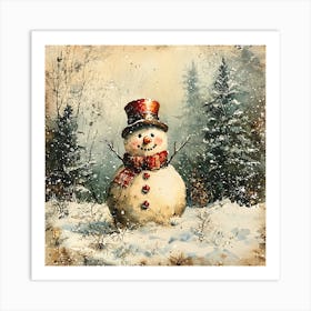 Snowman In The Woods 3 Art Print