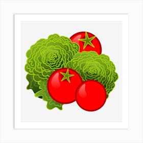 Vegetables Lettuce Tomato Salad Plants Vegetable Garden Tasty Cool Fruit And Vegetables Nature Stylized Design Isolated Elements Group Green Red Pulp Nutrition Diet Food Vitamin Art Print