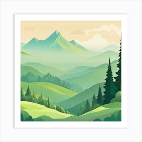 Misty mountains background in green tone 30 Art Print