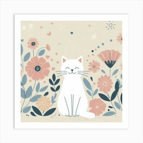 Cat In Flowers 1 Art Print