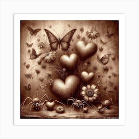 Hearts And Butterflies Art Print