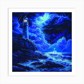 Lighthouse At Night 1 Art Print