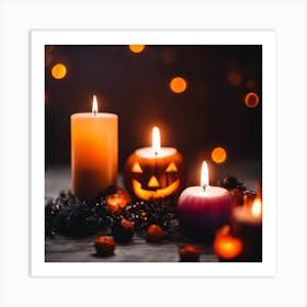 Halloween Candles And Pumpkins Art Print