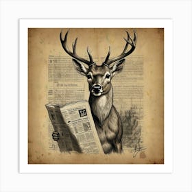 Deer Reading Newspaper Art Print