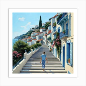 Man Walking Down The Stairs Art Print