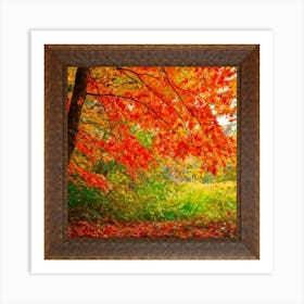 Autumn Frame Embracing Bright Foliage Maple Leaves Transitioning From Green To Vivid Shades Of Oran (3) Art Print