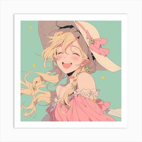 Anime Girl With Hat Art Print