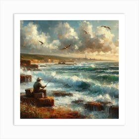 Fishing On The Beach Art Print