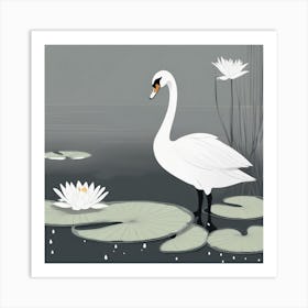 Swan On Lily Pads Art Print
