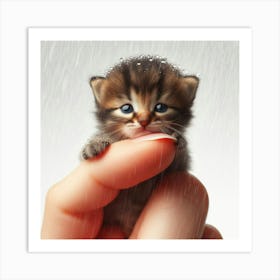 Kitten In Rain Art Print