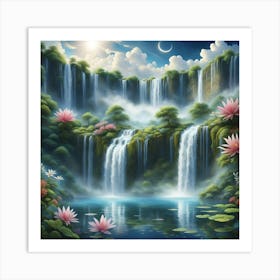 Waterfall In The Night Art Print