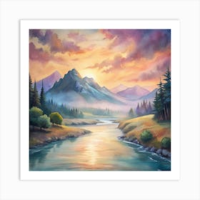 Sunset By The River Art Print