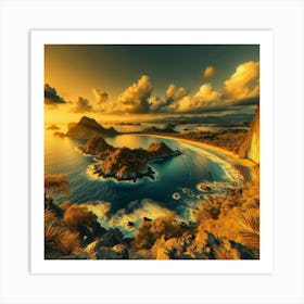 A beautiful picture of the sea and stunning nature in three-dimensional golden color 1 Art Print
