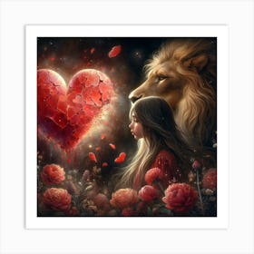 Lion And Girl Art Print