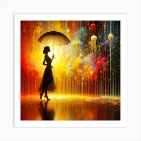 Colorful Girl With Umbrella Art Print