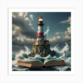 Open Book On A Lighthouse Art Print