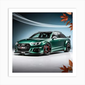 A Sleek, Metallic Green Audi Rs4 With A Aggressive Full Body Kit, Transformed Into A Rugged Pickup Truck, Showcasing Its Sporty Yet Muscular Stance On High Gloss, Black, 20 Inch Alloy Wheels, Shod With Low Profile, High Performance (3) Art Print