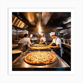Pizza Chefs In A Restaurant Kitchen 1 Art Print