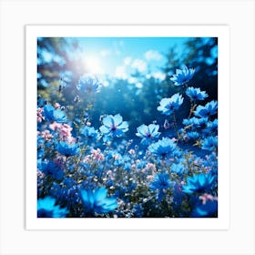 Blue Cosmos Flowers Art Print