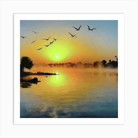 Sunrise Over The Lake Art Print